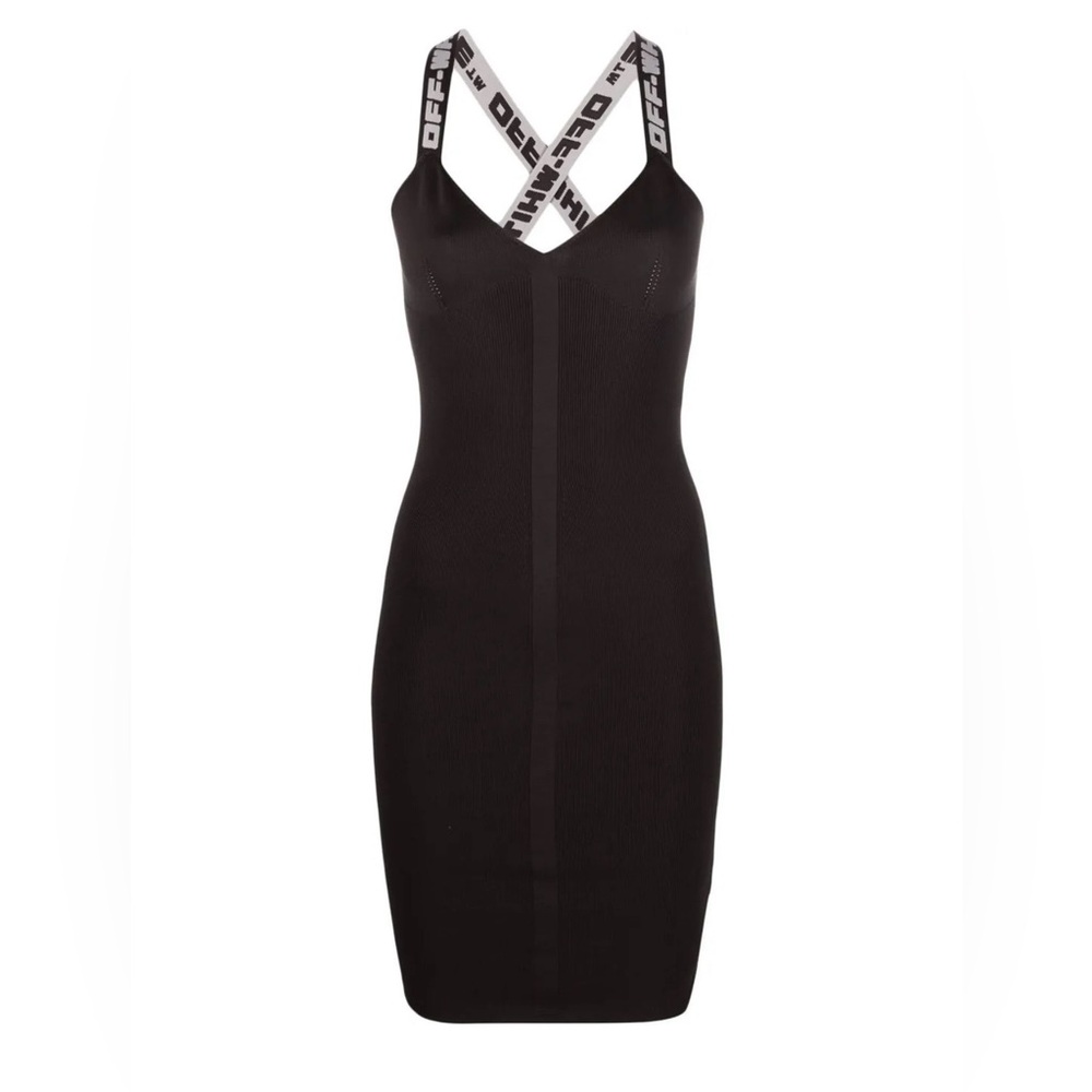 Off-White Black Criss-Cross Logo Strap dress